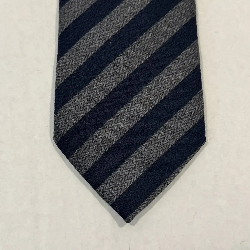 Beau Brummel New York Vintage Navy, Black & Gray Bias Stripes Wool Blend Necktie